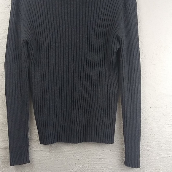 600 West Gray Mock Neck Long Sleeve Pullover Lightweight Cable Knit Sweater - Picture 3 of 8